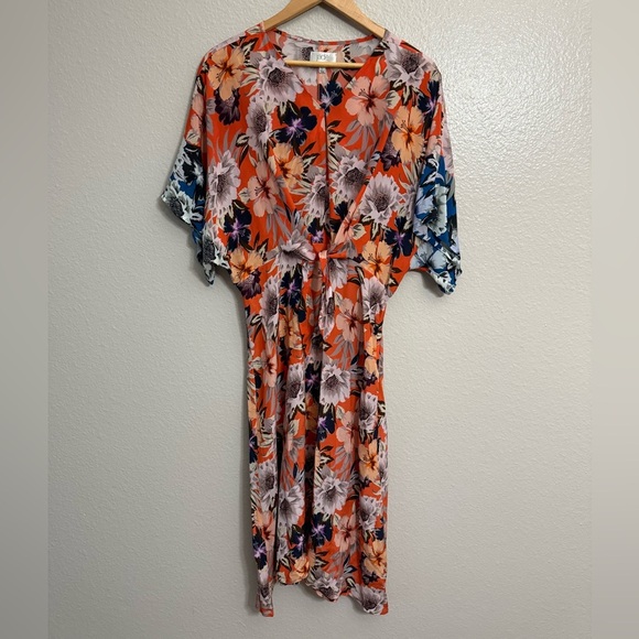 Johnny Was Jade Deepika Tie Front Midi Floral Silky Orange Dress - Picture 2 of 12